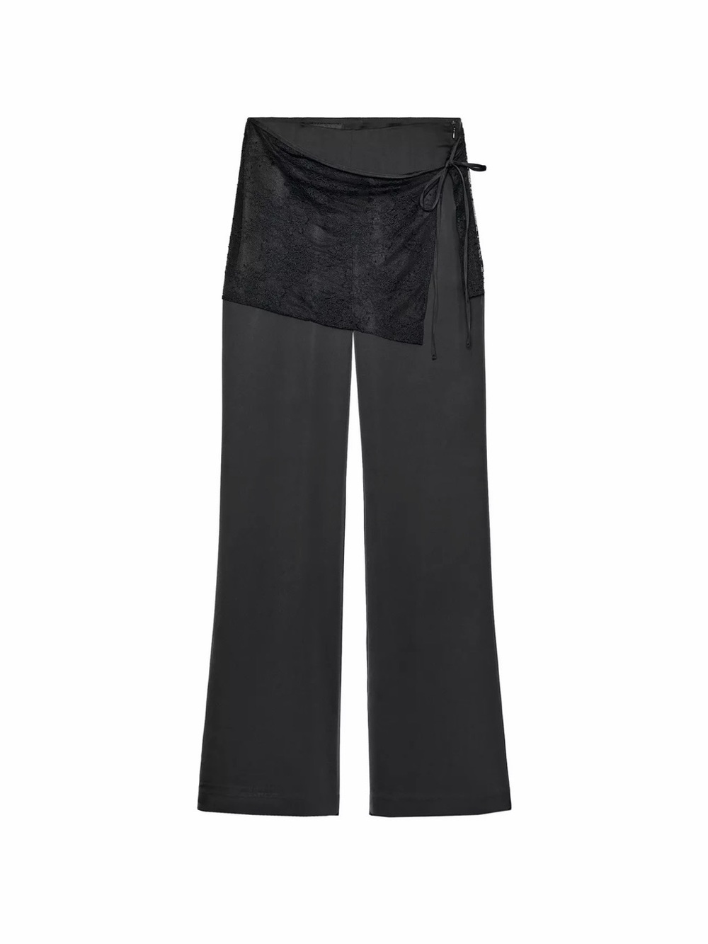 Zara Black Wide-Leg Pants with Draped Wrap Detail